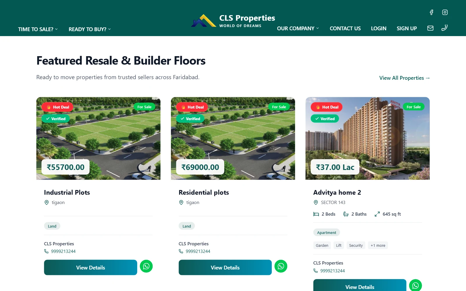 CLS Properties website on a desktop browser